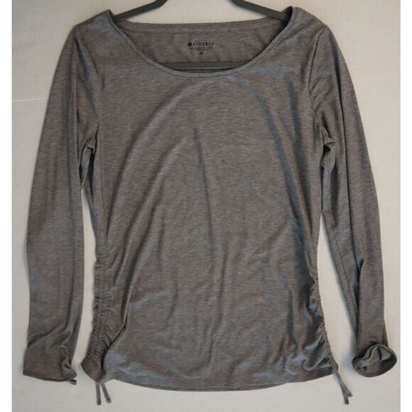 Athleta S/383762 Women Sz M Gray Heather Encore Cinch Sides L/S Scoop Neck Shirt - Picture 8 of 10
